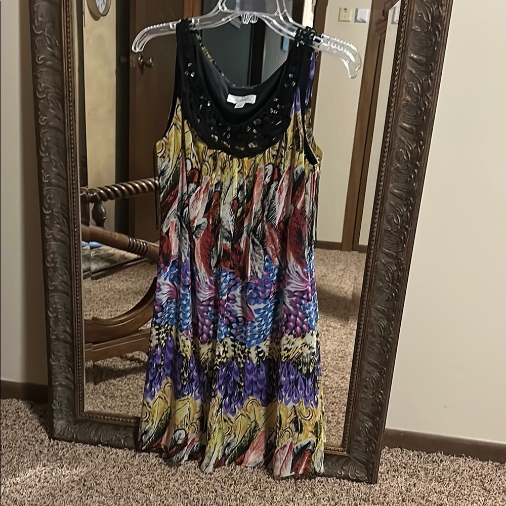 Dressbarn Blue Yellow Sleeveless Midi Sundress
